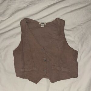 Brown Textured Button-Up Vest